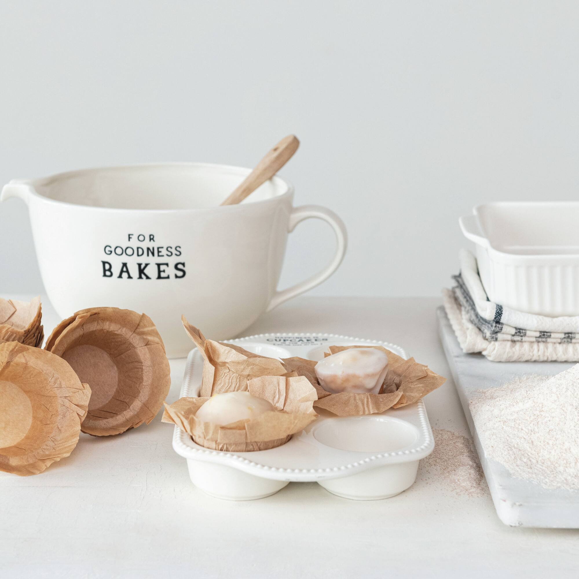 Hello Honey® 12" White Happiness is Cupcakes Stoneware Pan